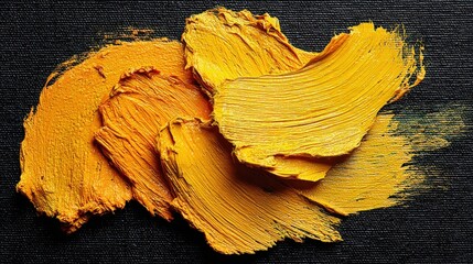 Poster - Abstract art with bold yellow and orange textured paint strokes on dark background