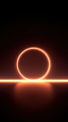 Poster - Glowing neon orange circle with light reflection on dark background artistic image