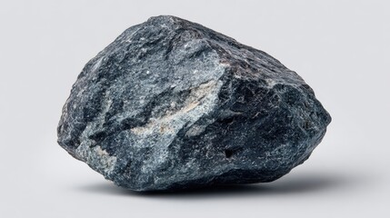 Poster - Close-up of a large dark gray rough textured stone isolated on a light background