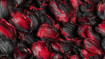 Poster - Abstract textured background with black and red painted brush strokes and thick layered paint