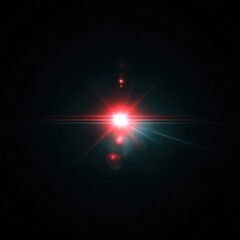 Poster - Bright red laser flare with multiple lens reflections and starburst effect in dark background