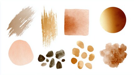 Poster - Watercolor abstract textures in warm earthy tones showcasing various shapes and brush strokes