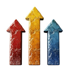 Poster - Colorful arrows representing growth and progress, featuring red, yellow, and blue hues with textured surface Transparent background or png