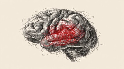 Aufkleber - Scribbled Brain Sketch With Red Center, Inviting Creative Expressions for Messages