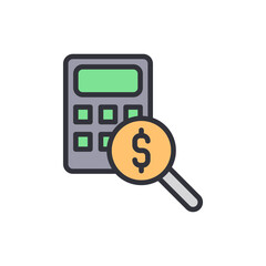 Poster - Calculator With Dollar Sign Under Magnifying Glass Illustrating Cost Analysis