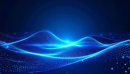 Poster - Blue Glowing Particle Wave Abstract Background, digital art, particle effect Data Visualization, Abstract Art