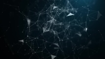 Poster - 3D abstract network of connected lines and points forming geometric mesh shapes, ideal for tech, communication, and digital connection themes.