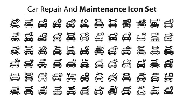 car Repair and Maintenance Icon.svg. collection, sketches, logo illustrations, web symbols, outline style pictograms package isolated on white background. Vector graphics. stock illustration