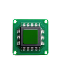 Leinwandbilder - Green Circuit Board with Integrated Microchip Technology Close Up Shot isolated on transparent background