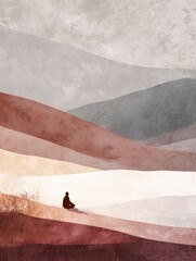 Poster - Calm Figure Sitting on Soft Terrain Amidst Emotional Clarity Under a Serene Sky During Peaceful Moments of Reflection