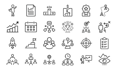 Poster - Business and strategy icon set illustrating goals planning growth and success