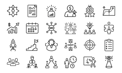 Poster - business and marketing icon set depicting strategic planning and development