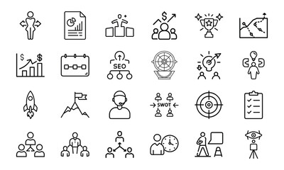 Poster - Business and strategy icon set representing goals success and teamwork