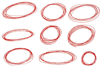 Poster - Set of red highlight pen circles on transparent background cut out design elements