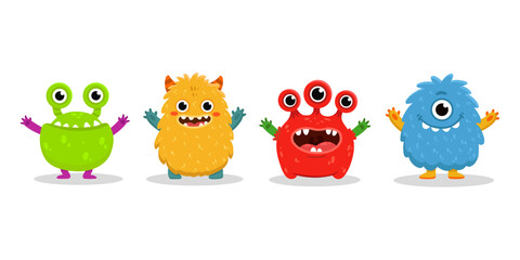 Wall Mural - set of cartoon monsters. Cute monster in flat style. Kids funny character design for posters, cards, magazins. Vector illustration
