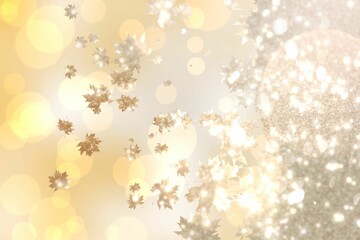Poster - Metallic golden maple leaf shapes drifting through bokeh orbs and glittering texture in vector art