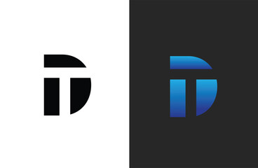 Aufkleber - Creative letter TD logo design with negative space style, clean and clever design, vector illustration