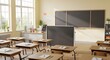 © dalkosaminrah - Empty Classroom with Desks and Chalkboard | Modern School Interior for Education and Back to School Marketing