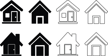 Poster - Collection of simple house icons representing real estate and property concepts in black and white