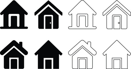 Fototapete - Collection of simple vector icons representing various house and home designs and styles