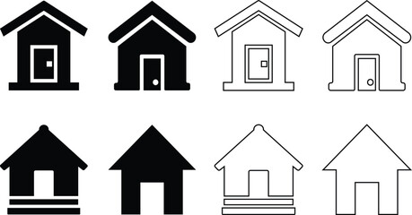 Poster - Simple and minimalist house icons in black and white, perfect for various design uses.