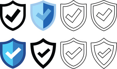 Fototapete - Various shield icons displaying a checkmark symbol representing security and assurance