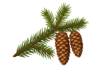 Poster - Spruce branch detailing green needles, hanging pine cones, transparent isolated background for holiday graphic design