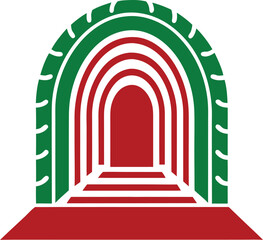 Poster - Abstract tunnel perspective with green and red arches on a transparent background