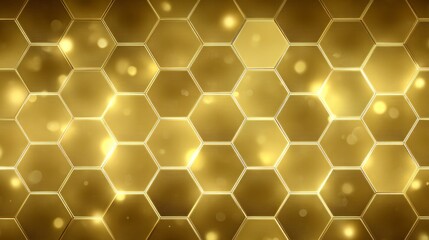 Aufkleber - Modern scientific backdrop featuring glowing honeycomb hexagonal cells with a luminous golden hue and abstract bokeh effects, perfect for product branding and futuristic design concepts