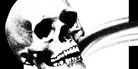 Poster - Cosmic skull with vine tendrils in high contrast black and white art