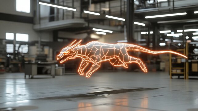 Digital Dragon: Wireframe Creature in Motion