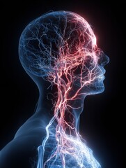 Fototapete - Nervous System Illustration Glowing Under Pressure Showcasing Neural Pathways in Intricate Detail