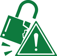 Poster - Green open lock and exclamation point warning symbol for security risks