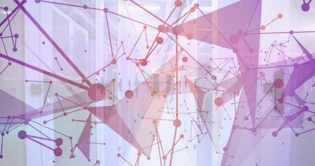 Poster - Faint orange lines starting network overlay linking pulsing nodes visualizing data flow in corridor