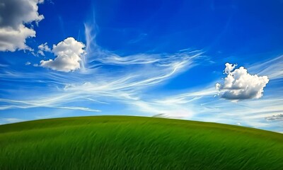 Wall Mural - Expansive sky and vibrant green field during daytime