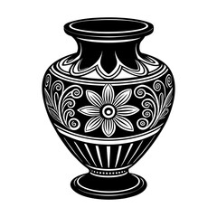 Poster - Vector drawing of ornate black and white vase with floral design and decorative elements isolated