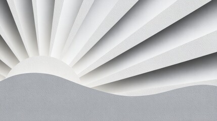 Poster - Layered Paper Cut Design Featuring Layered Sunbeam Pattern With Clean Space on Left Showcasing Simplicity and Elegance in White Tones