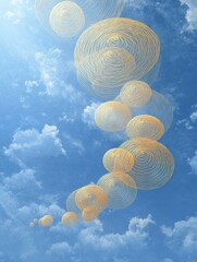 Poster - Swirling Thought Bubbles Spiral Into the Distant Sky Against a Backdrop of Soft Clouds and Bright Blue