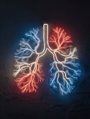 Poster - Neon Lights Illuminating Brain Nerve Shapes Against a Dark Soft Texture in an Artistic Display