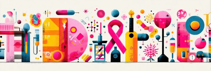 Poster - Pediatric Oncology Glossary Visual Featuring Colorful Soft Typography and Symbolic Representations of Treatment and Support