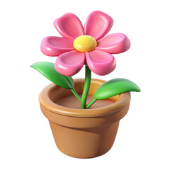 Poster - 3d rendering plasticstyle icon of a pink flower in a pot isolated on transparent background whimsical illustration perfect for cheerful designs