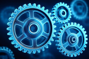Leinwandbilder - Glowing digital gears rotating smoothly in a futuristic mechanism