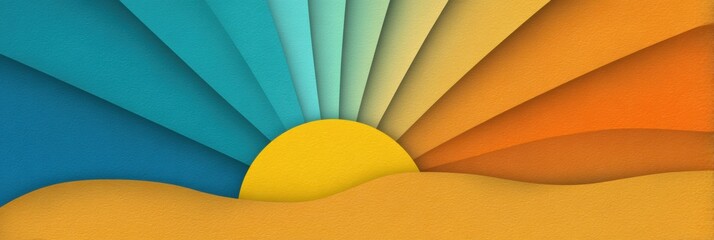 Aufkleber - Paper Cut Layered Sunbeam Pattern With Dynamic Colors and Clean Space on the Left for Design and Visual Projects