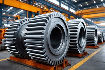Aufkleber - Large industrial gears waiting in modern factory setting