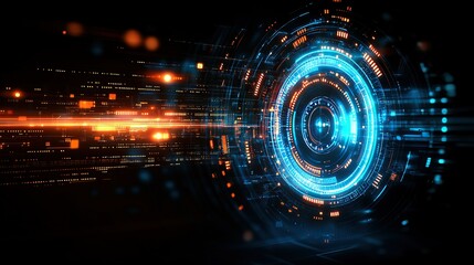 Futuristic HUD interface swirling, digital data stream background, technology concept