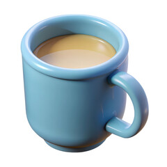 Leinwandbilder - Minimalist 3d rendering of light blue mug with coffee or tea in plasticstyle icon isolated on transparent background