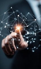 Poster - Business professional interacting with digital network technology
