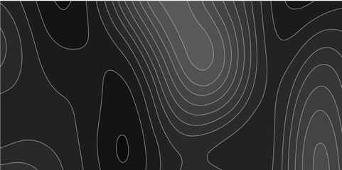 Poster - Abstract gray black background with Topographic line map pattern. abstract wavy and curved lines background. linear map. Dark seamless design. Bold tile able isolines pattern. Vector illustration.