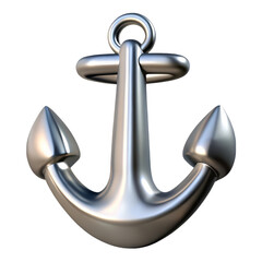 Poster - Silver nautical anchor 3d rendering plasticstyle icon isolated on transparent background marine symbol illustration
