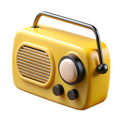 Poster - Retro yellow radio 3d rendering plasticstyle icon isolated on transparent background media broadcast device